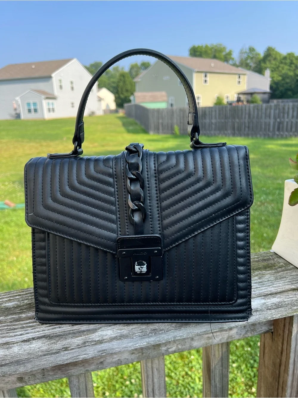 Aldo Black Quilted Top-Handle Satchel